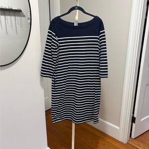 L.L. Bean Navy and White Striped Midi Dress